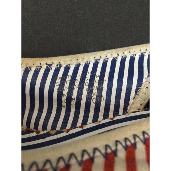 Bongo Women's Shoes Wedges Heel Striped Pearl Button Wrapped Red White Size 10M - Picture 8 of 10